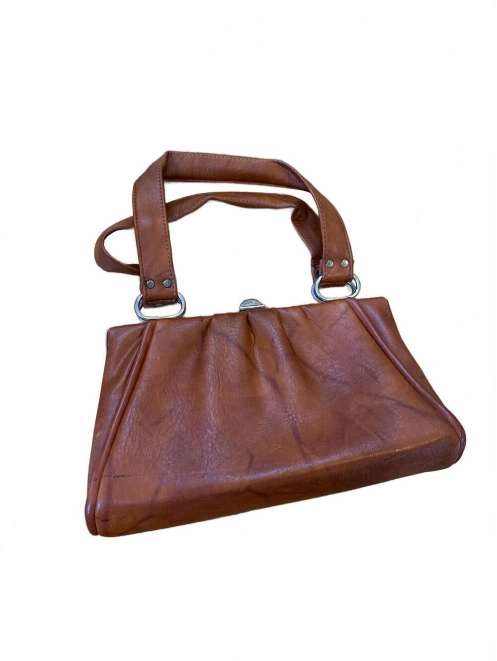 Vintage Brown Leather Handbag with Double Handles